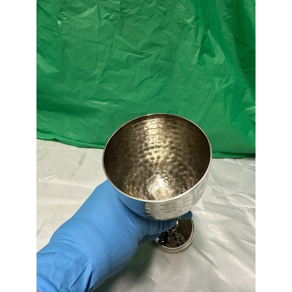 Metal Goblet‎ Candle Holder Hammered Silver Tone Table Decor